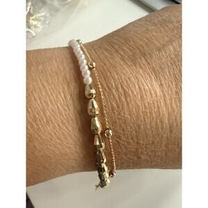 Double Gold Plated Bracelet with Pearls – Layered Chain Design